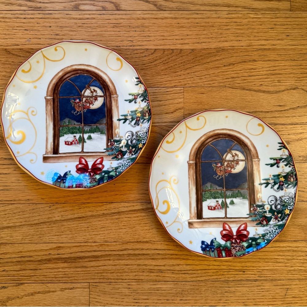 Twas the Night Before Christmas Salad Plates - Williams Sonoma TWO (2)